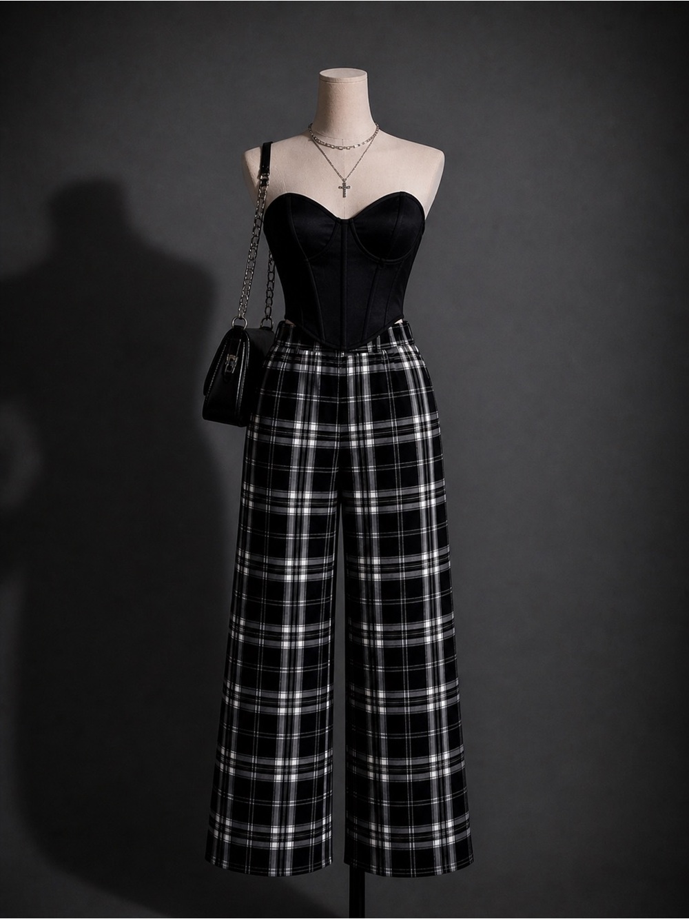 NOBO Black and White Plaid Straight-Leg Pants